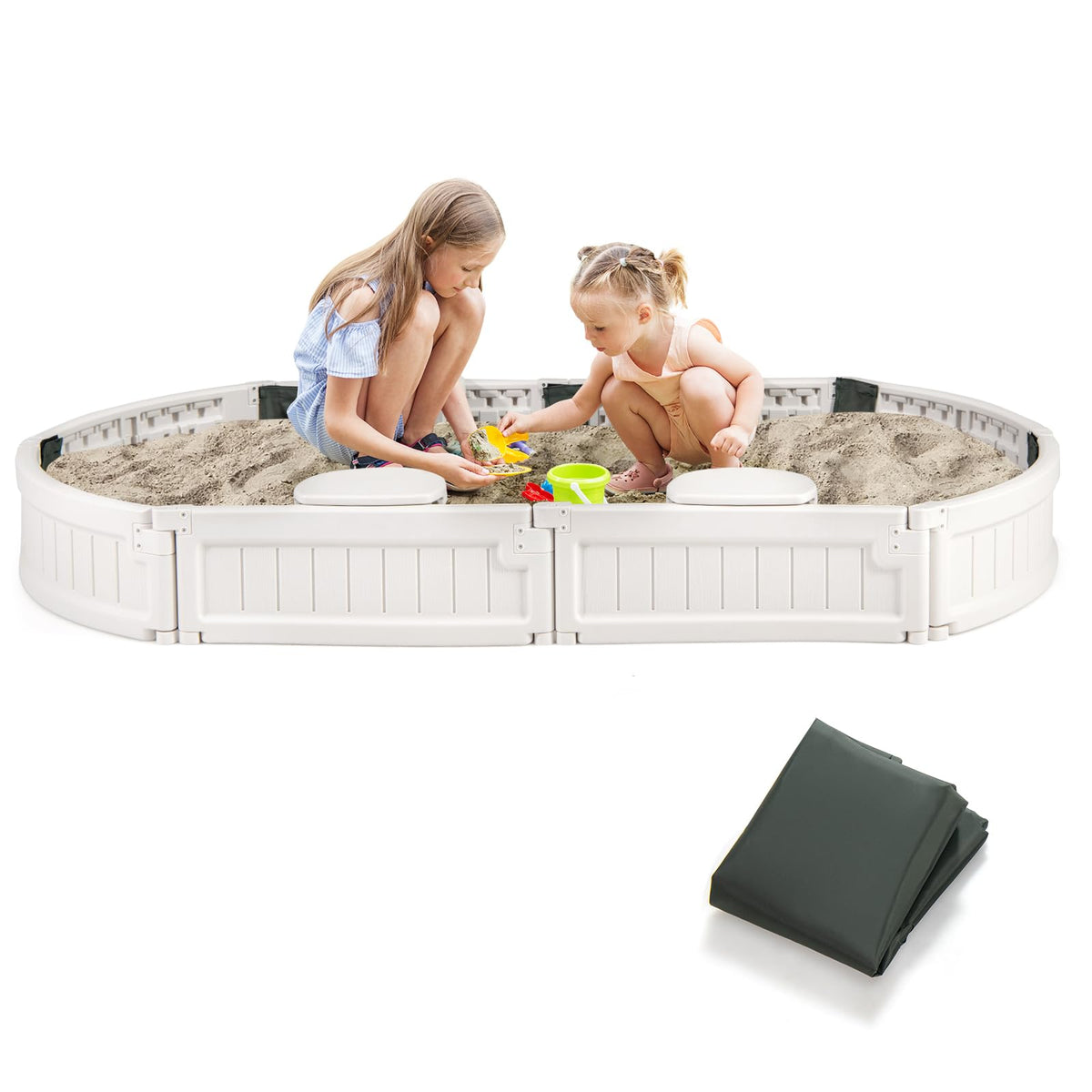 Costzon kids sandbox with cover in white elliptical shape for safe outdoor play