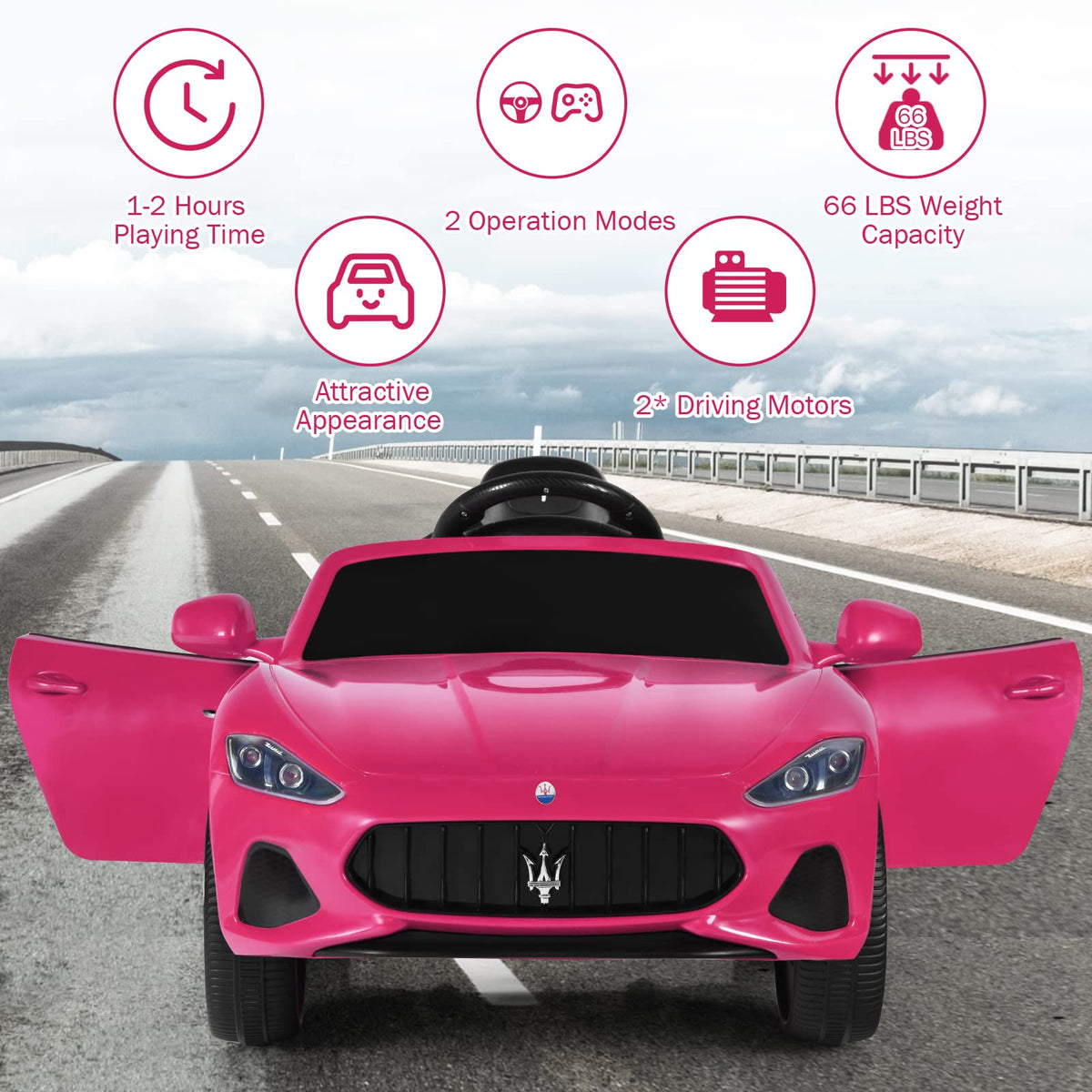 Costzon Maserati 12V ride-on car battery charging port supports quick recharge