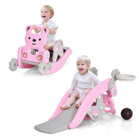 Costzon Pink Bear 5-in-1 slide in a play space, inviting indoor or outdoor use and active fun.