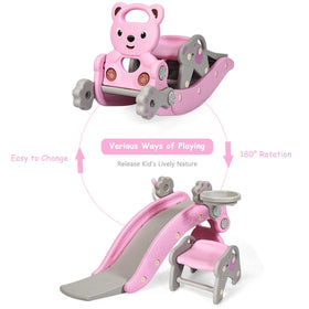 Costzon Pink Bear rocking seat shown with a child, highlighting gentle balance play.