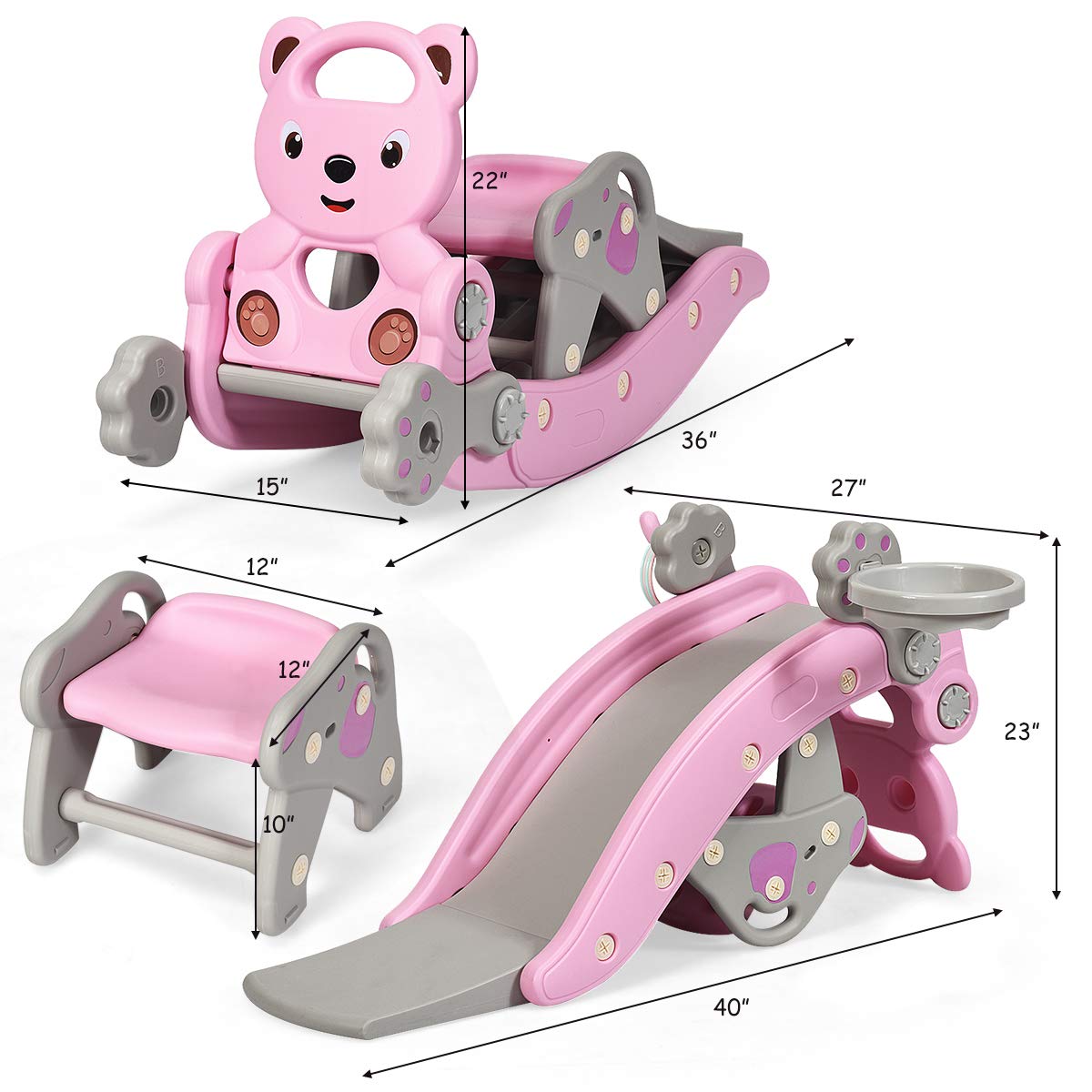 Costzon Pink Bear safety features and non-slip steps for secure climbing.