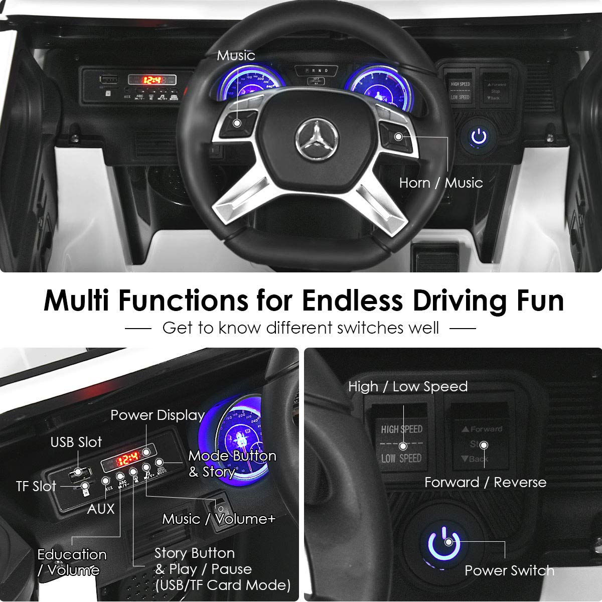 Costzon Maybach ride-on car with horn and music enhances pretend journeys