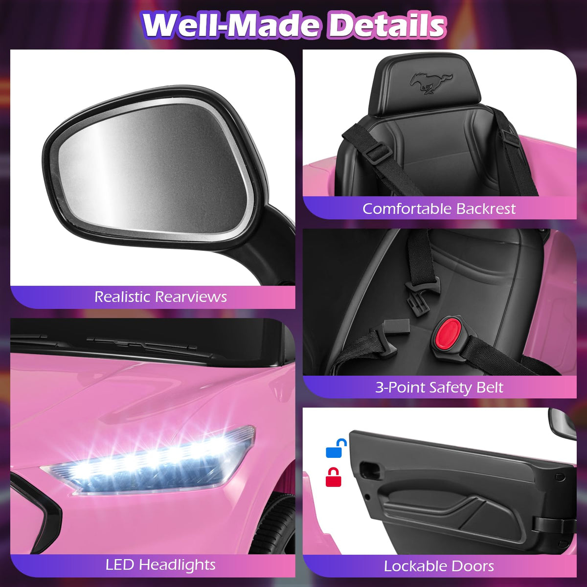 Costzon ride-on car pink spring-suspension ensures stable cruising