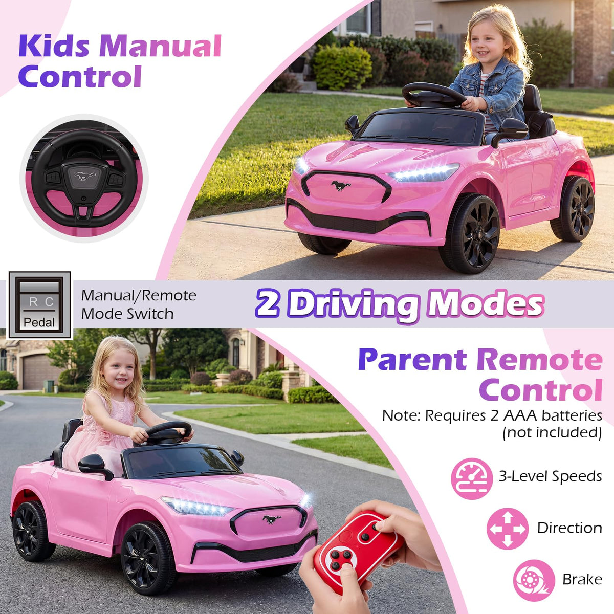 Costzon ride-on car pink door-open view highlighting safety features