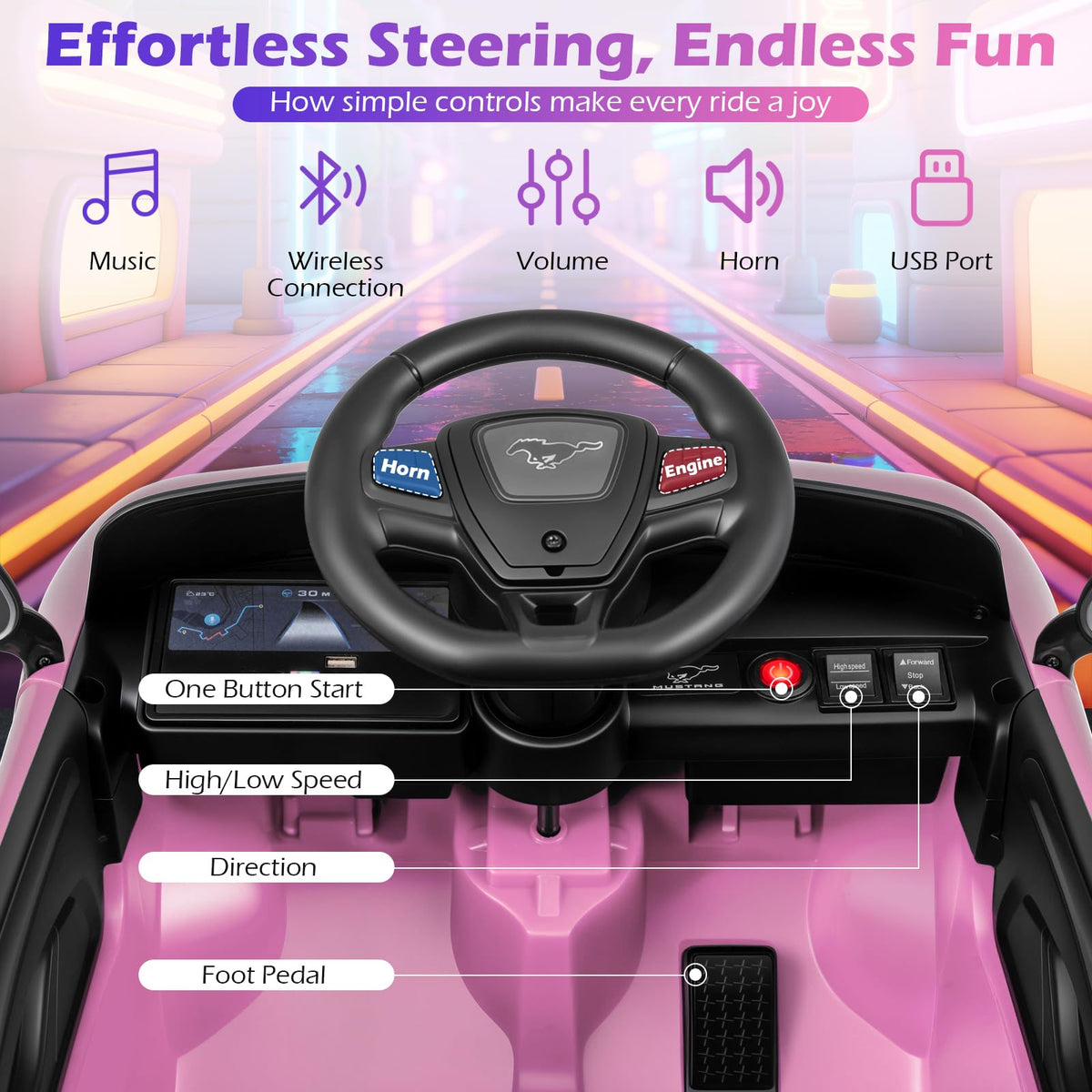 Costzon ride-on car pink wheels-suspension for a smooth ride