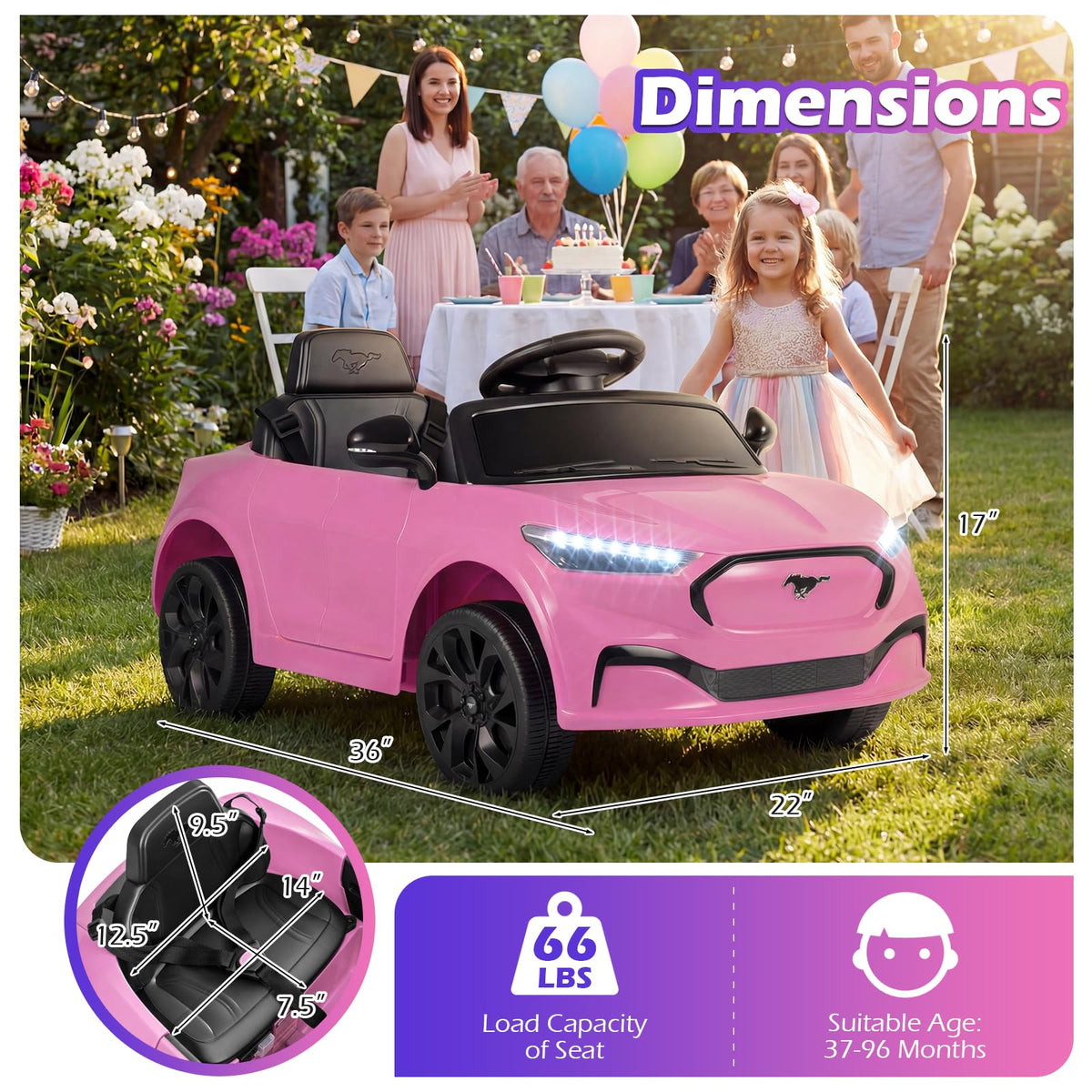 Costzon ride-on car pink LED-lights for immersive play