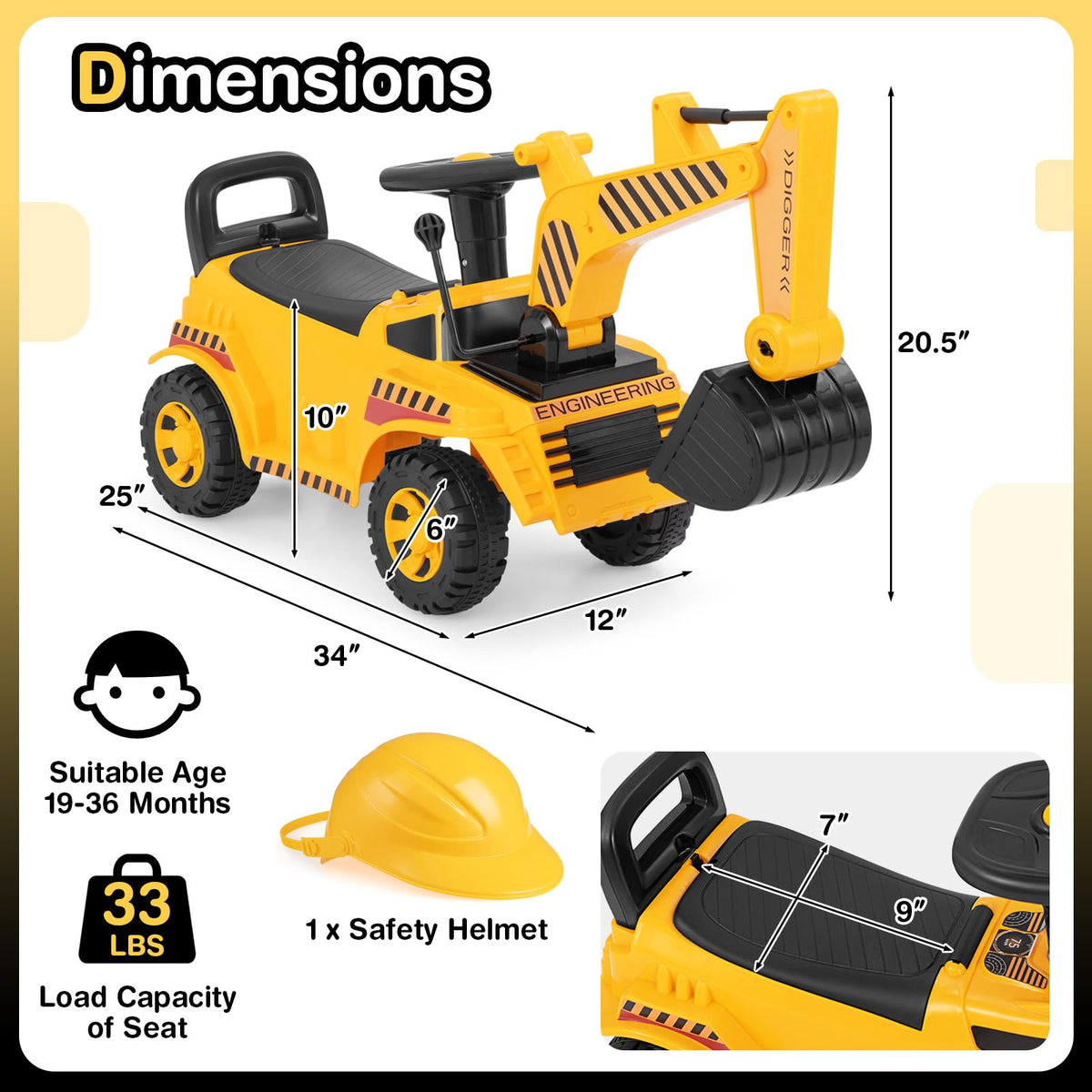 Costzon Ride On Excavator anti-rollover device enhances child safety.