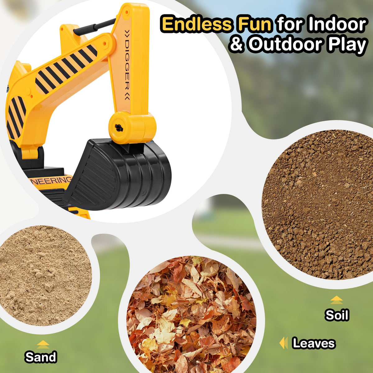 Costzon Ride On Excavator back arm handle supports precise digging movements.