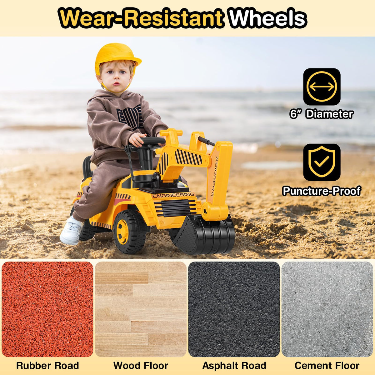 Costzon Ride On Excavator foot-to-floor design for easy ground contact.