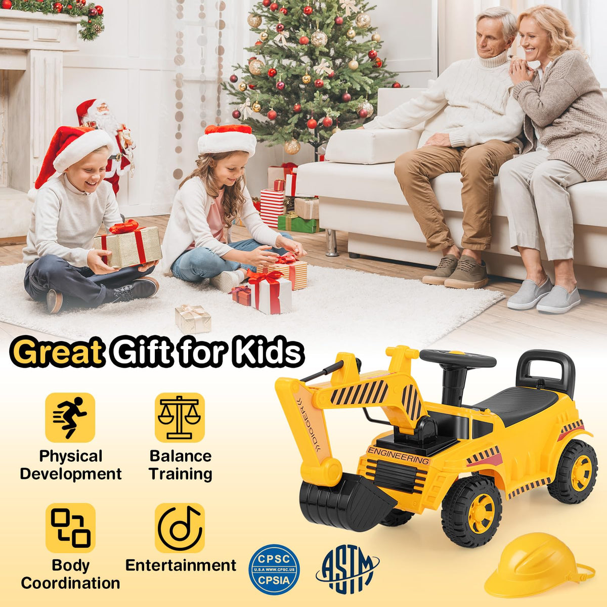 Costzon Ride On Excavator front arm and bucket control enables engaging pretend digging.