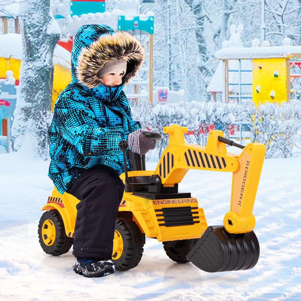 Costzon Ride On Excavator helmet gift completes the pretend play setup.