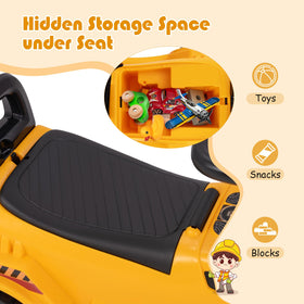 Costzon Ride On Excavator under-seat storage keeps toys and snacks organized.