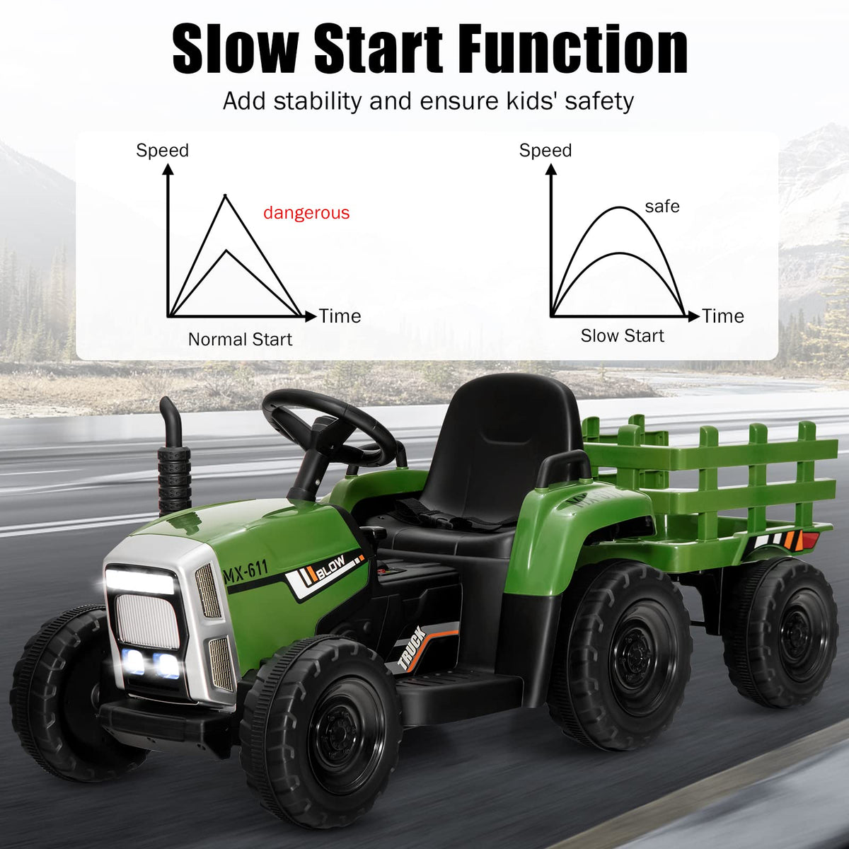 Costzon ride-on tractor wear-resistant wheels for smooth rides on flat surfaces