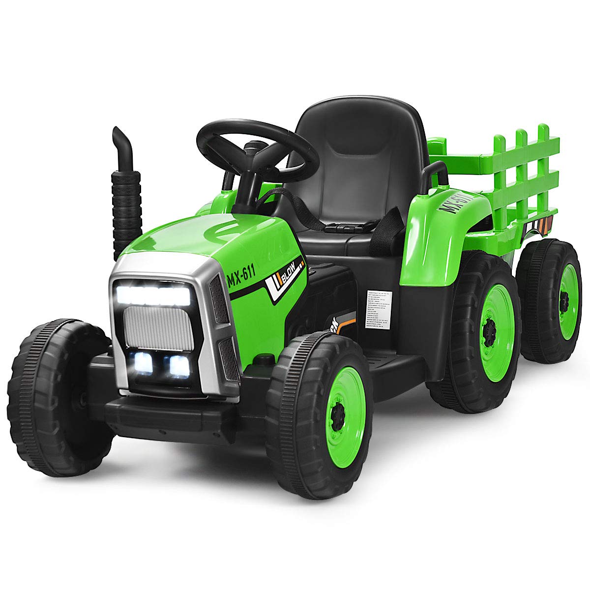 Costzon ride-on tractor in green front view for durable outdoor play