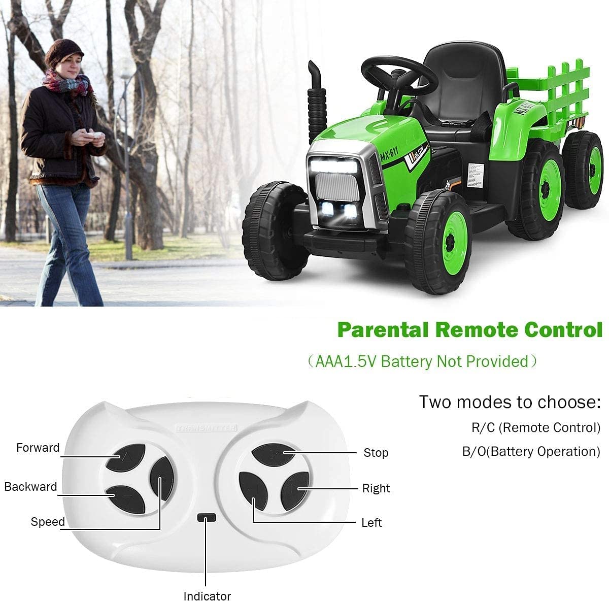Costzon ride-on tractor side profile with sturdy wheels for flat-surface riding