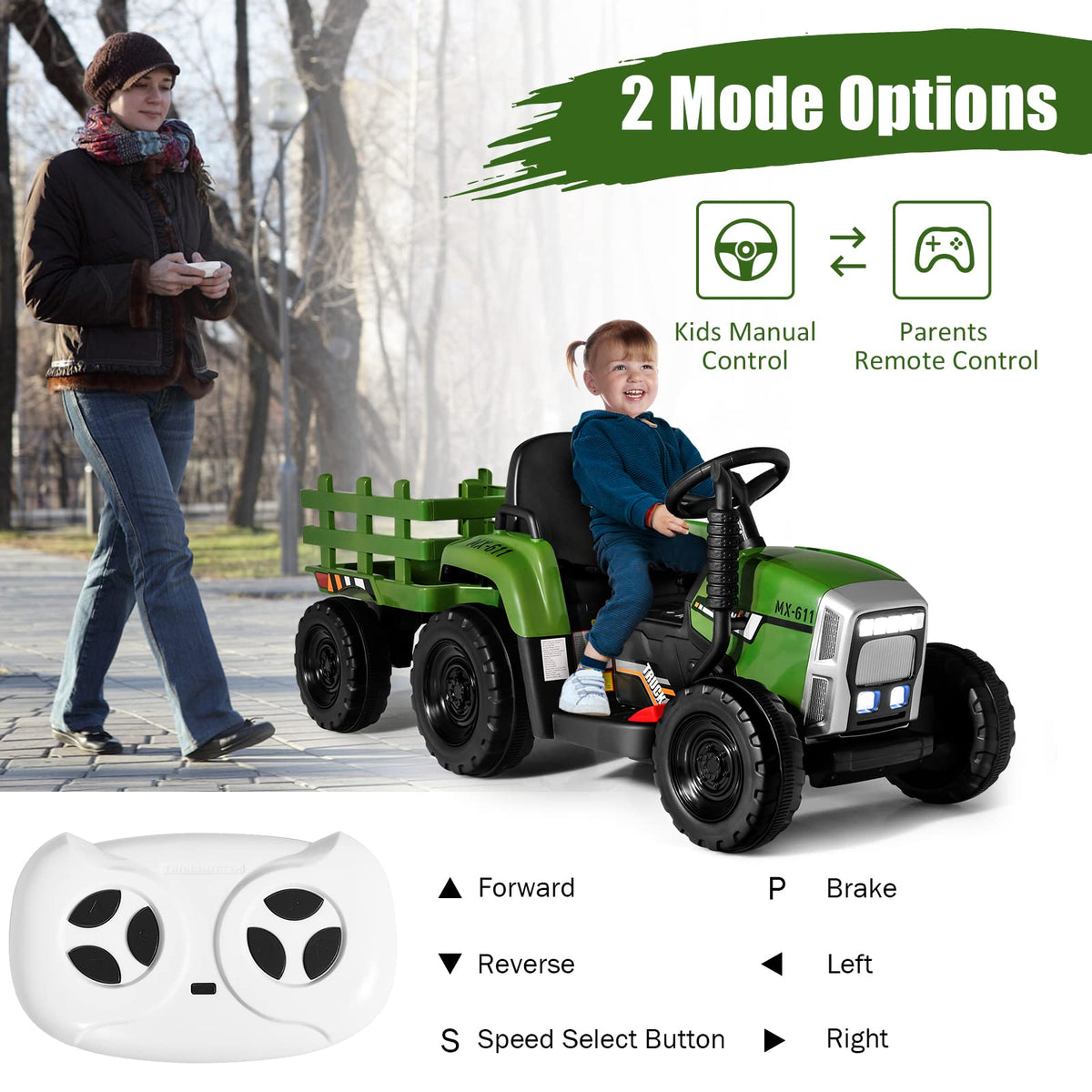 Costzon ride-on tractor bright LED headlights for visibility during evening play