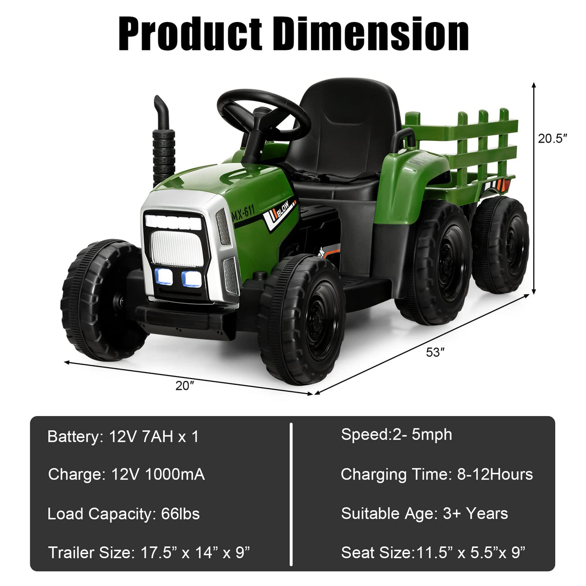 Costzon ride-on tractor USB port for music or stories during rides