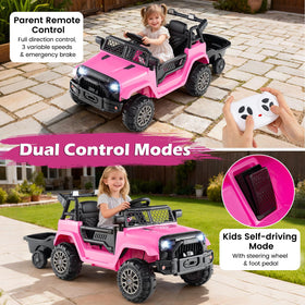 Costzon ride-on truck pink detachable trailer for toys