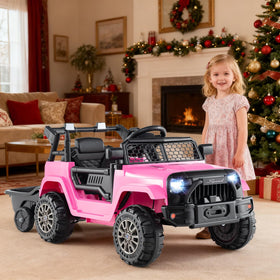Costzon ride-on truck pink front view with bright LED headlights