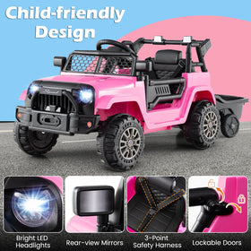 Costzon ride-on truck pink child enjoying ride with trailer