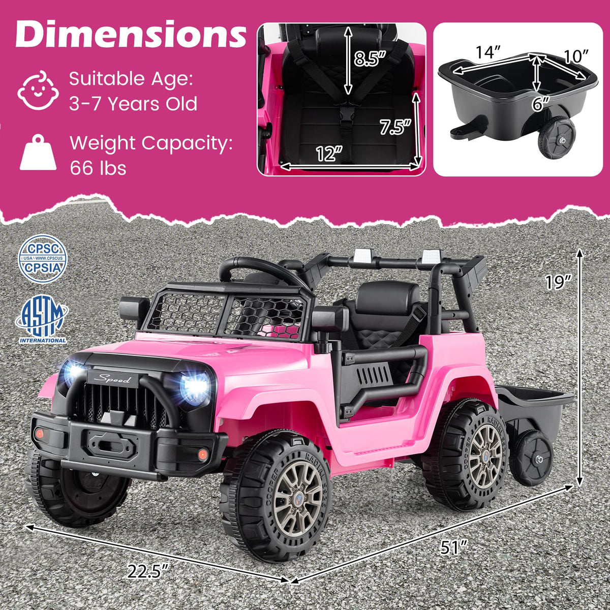 Costzon ride-on truck pink secure seat belt and doors