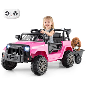 Costzon ride-on truck pink side view showing spacious seat and trailer
