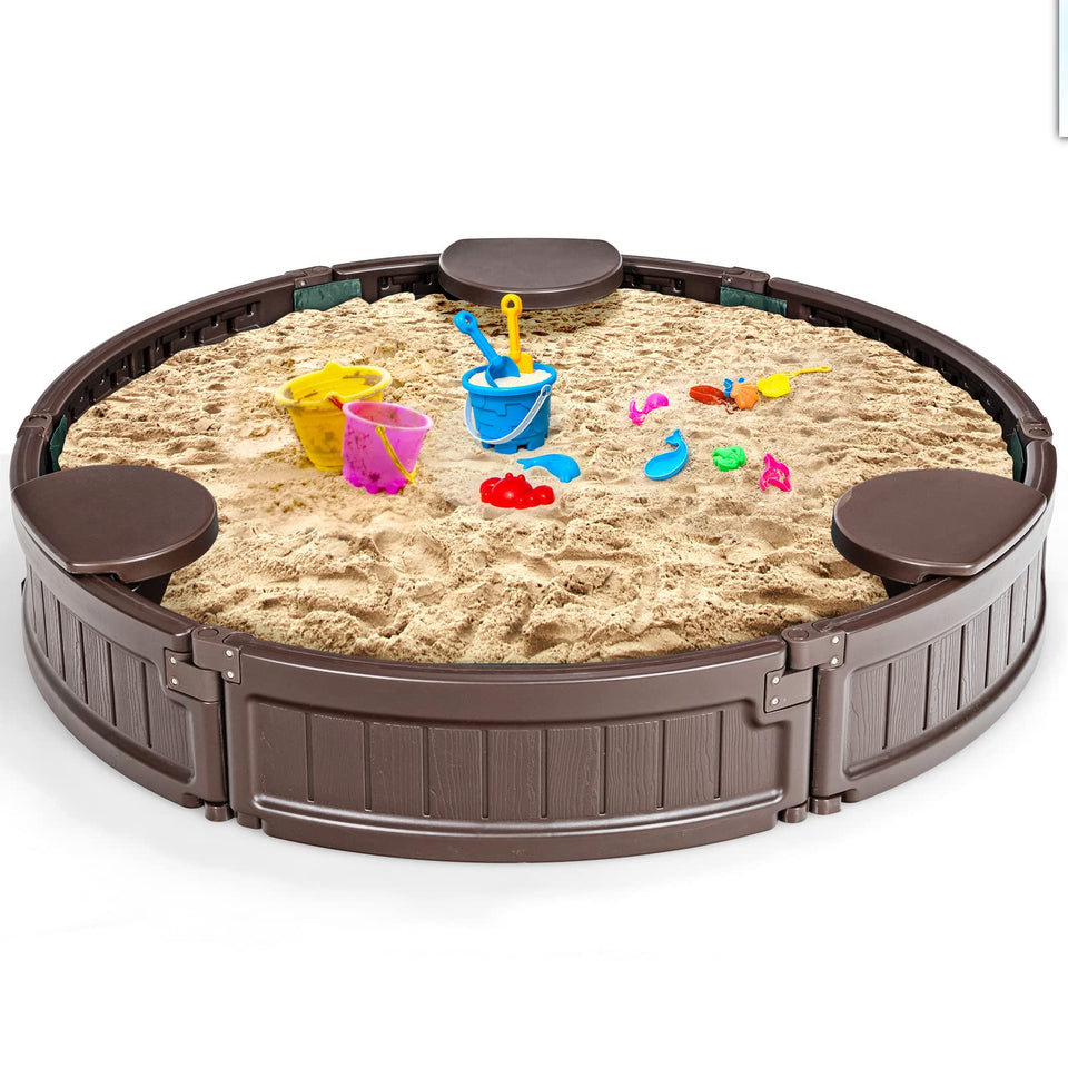 Costzon round sandbox with corner seats for safe, social play outdoors