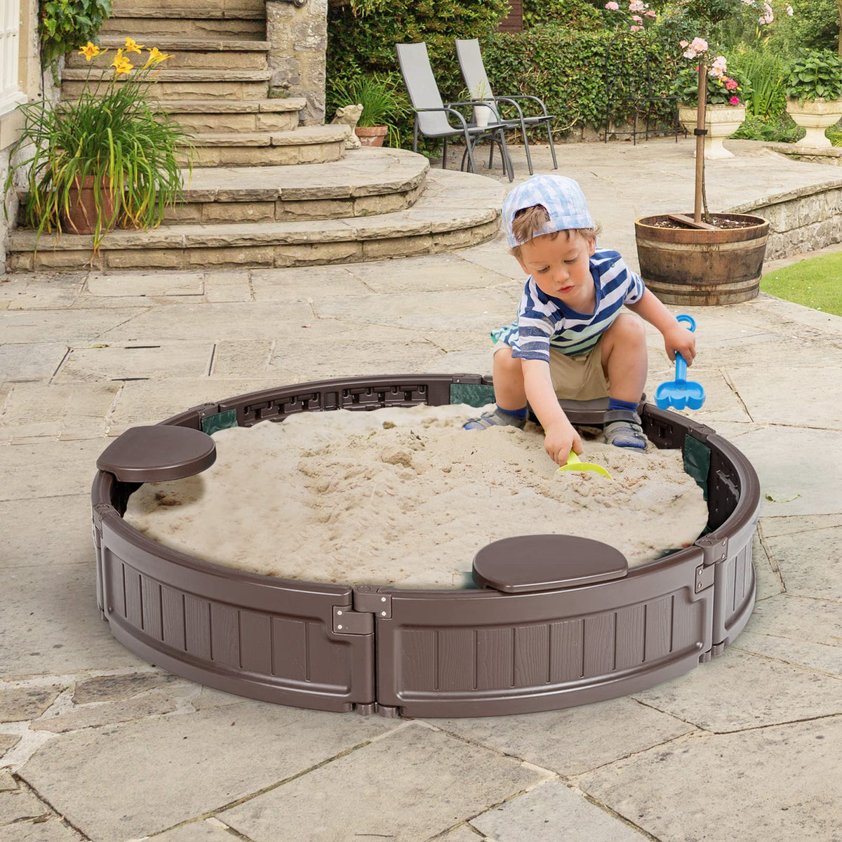 Costzon sandbox corner seats provide comfy resting spots for kids