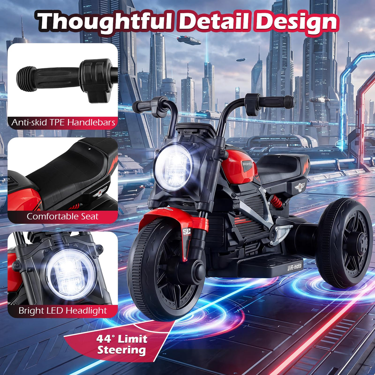 Costzon red-black 3-wheel stability on textured surface supports confident rides