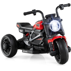 Costzon toddler motorcycle red-black front view showing stable three-wheel design for safe play