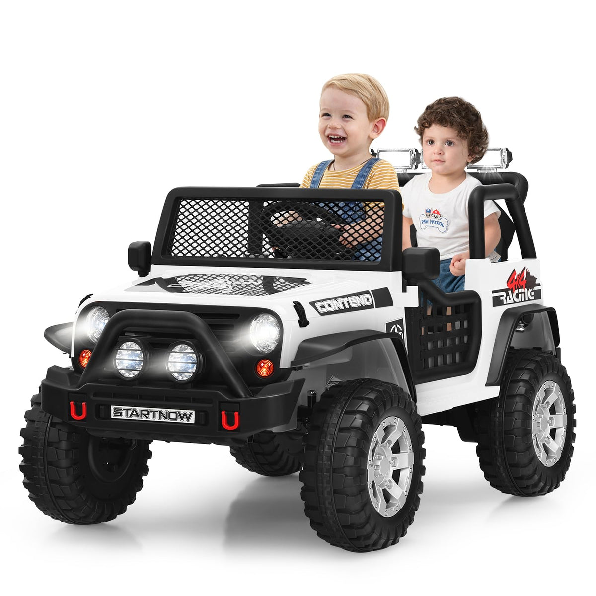 Costzon two-seater ride-on truck white front view for kids driveway adventures