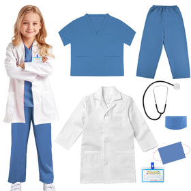 Cotatero doctor scrubs 7pcs set showing full outfit for realistic pretend play.
