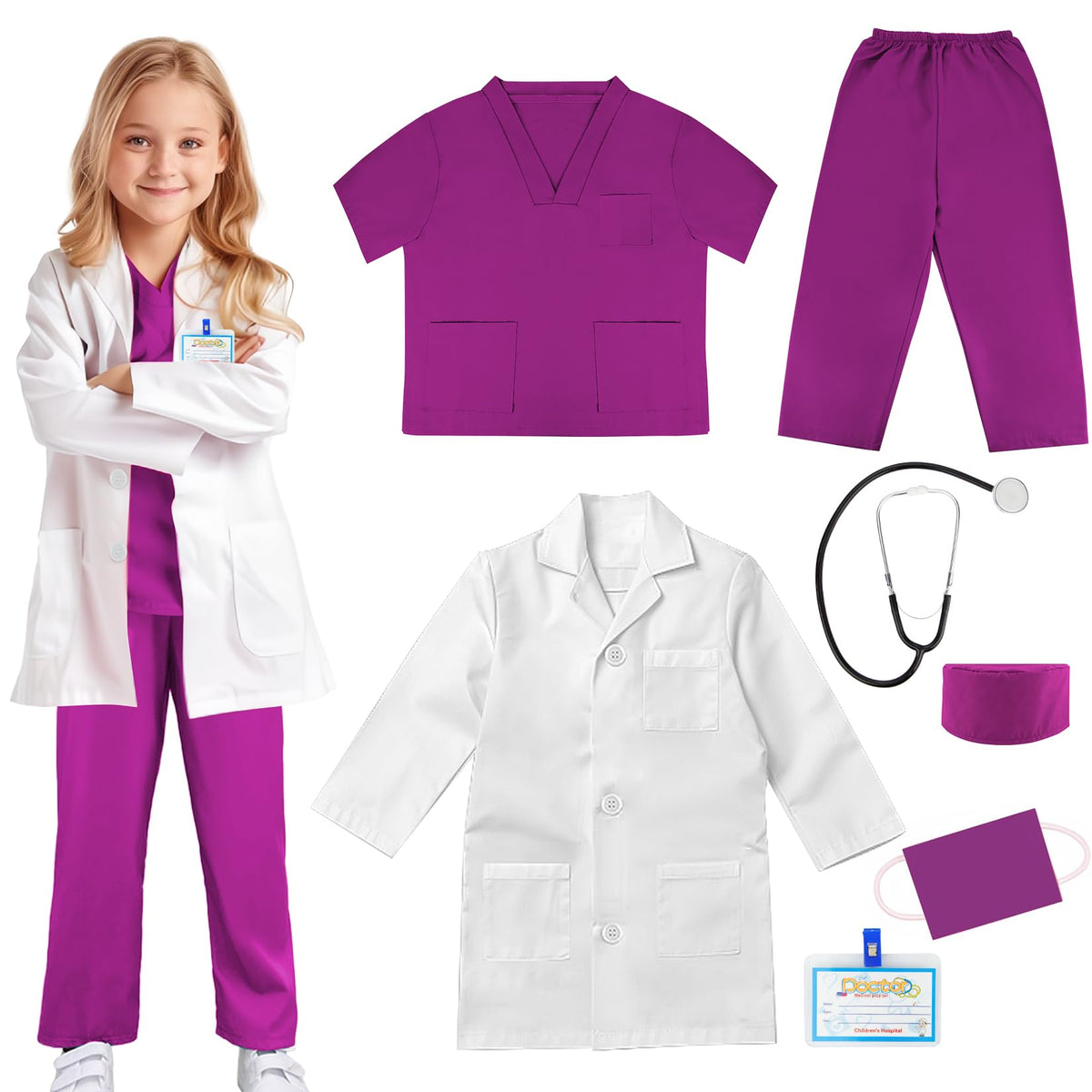 COTATERO doctor scrubs full outfit for immersive kids’ doctor role-play.