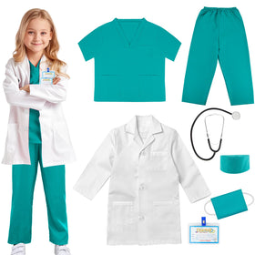 COTATERO doctor scrubs with stethoscope prop; close-up showing realistic pretend-play gear.