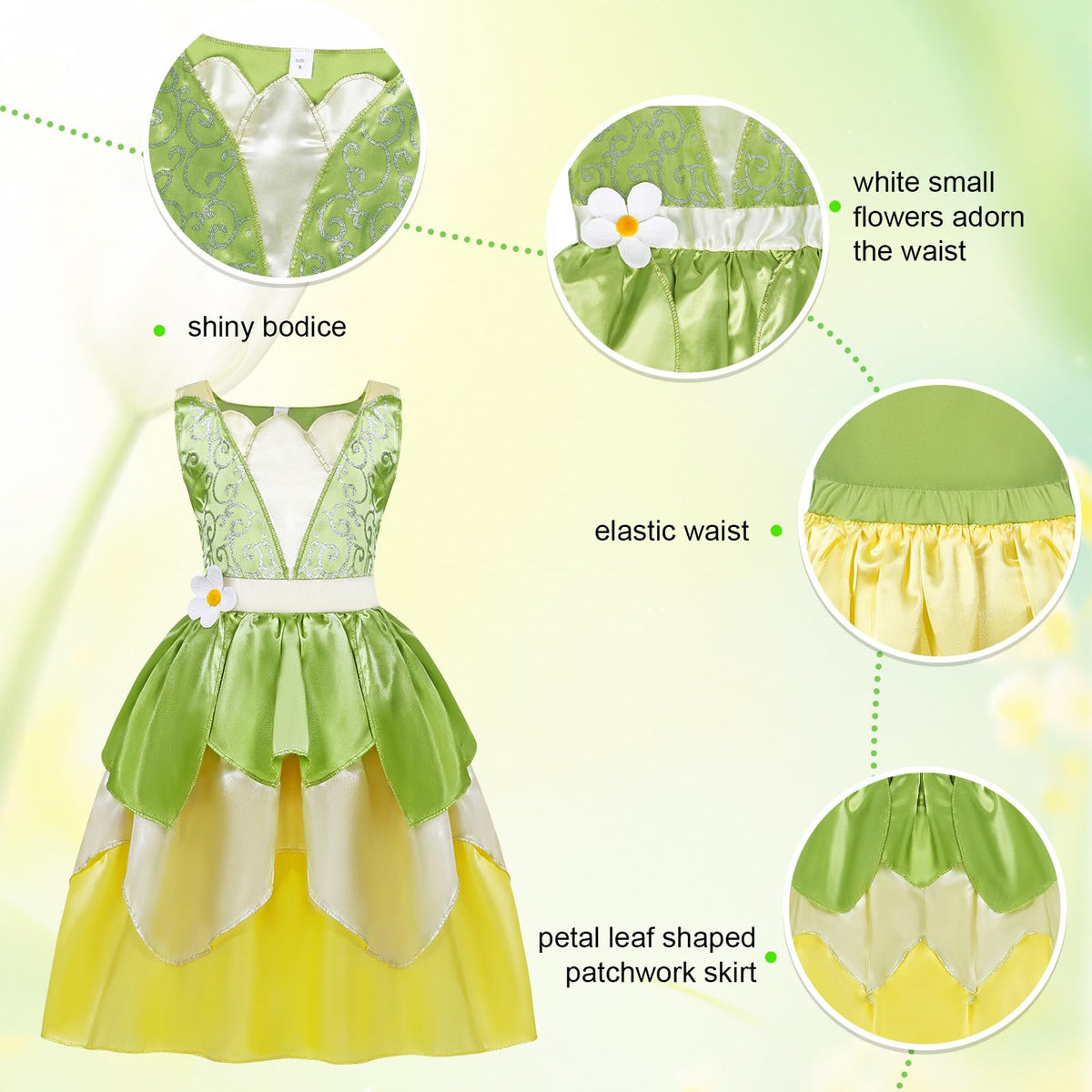 COTRIO Green Fairy Tale dress set includes gloves and wand for role play