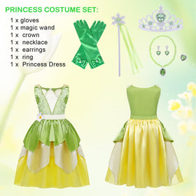 COTRIO Green Fairy Tale dress with crown, gloves, and wand for celebrations