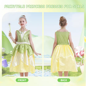 COTRIO Green Fairy Tale dress with elastic waist for comfortable wear