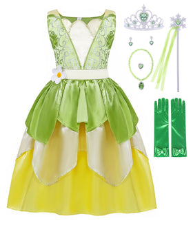 COTRIO Green Fairy Tale dress with petal skirt for imaginative princess play