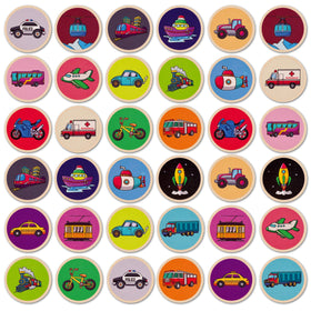 Cottify car, truck, plane, and train illustrations support color and shape recognition.