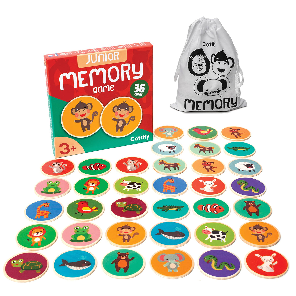 Cottify Montessori matching game: 36 wooden cards for engaging early memory skills.
