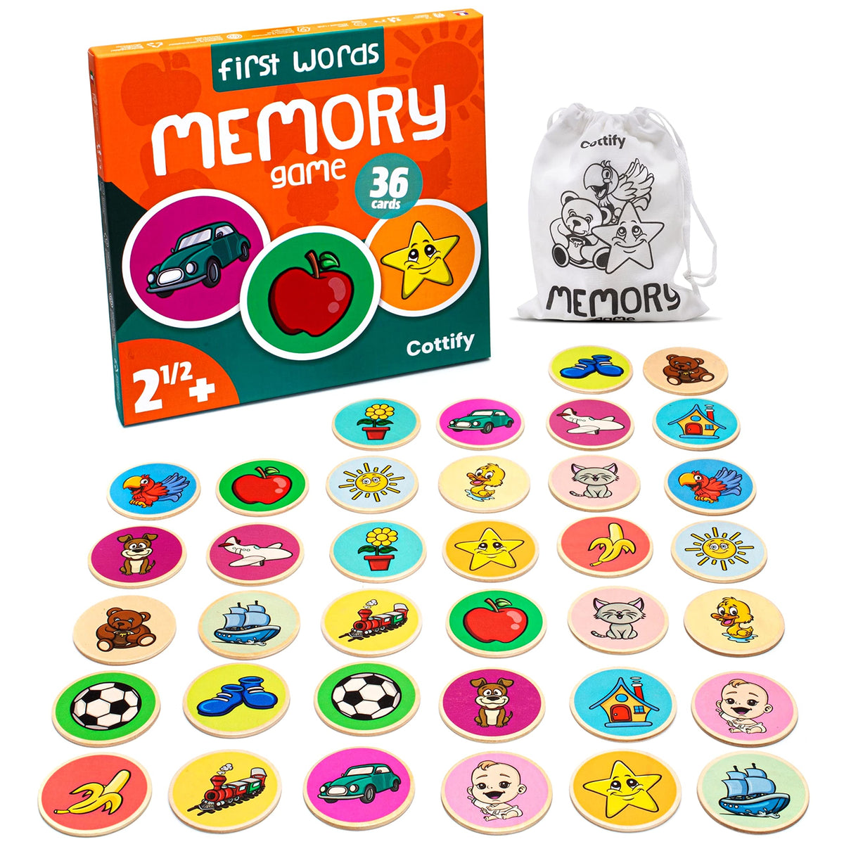 Cottify Montessori wooden memory game: cards in hand aid focus and early memory skills.