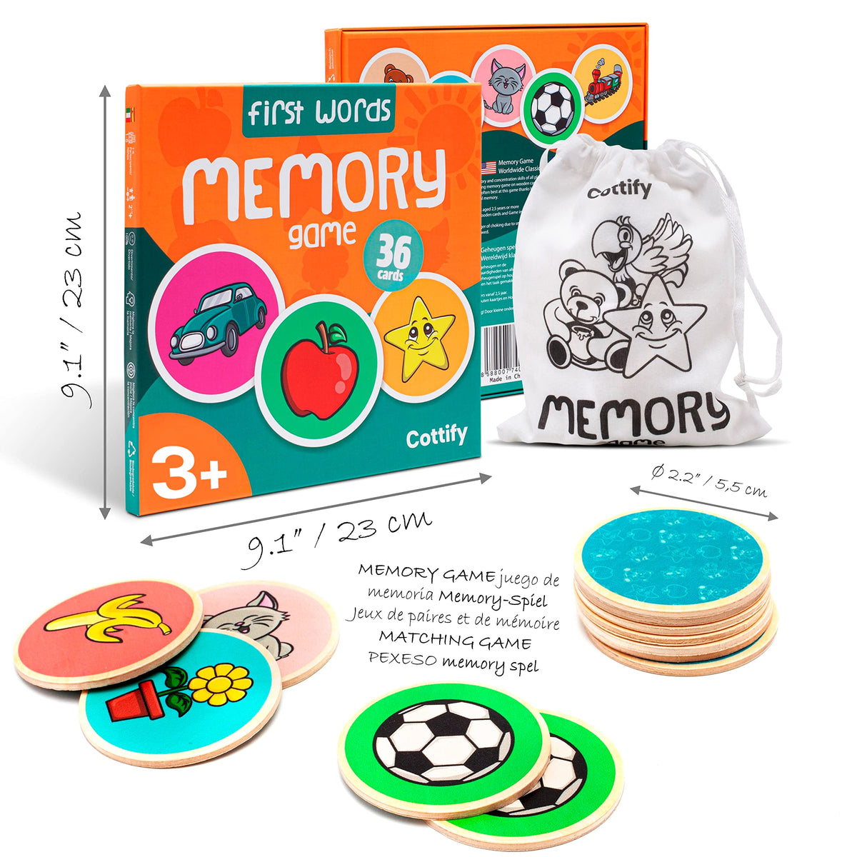 Cottify Montessori wooden game with colorful illustrations supports visual memory and recognition.