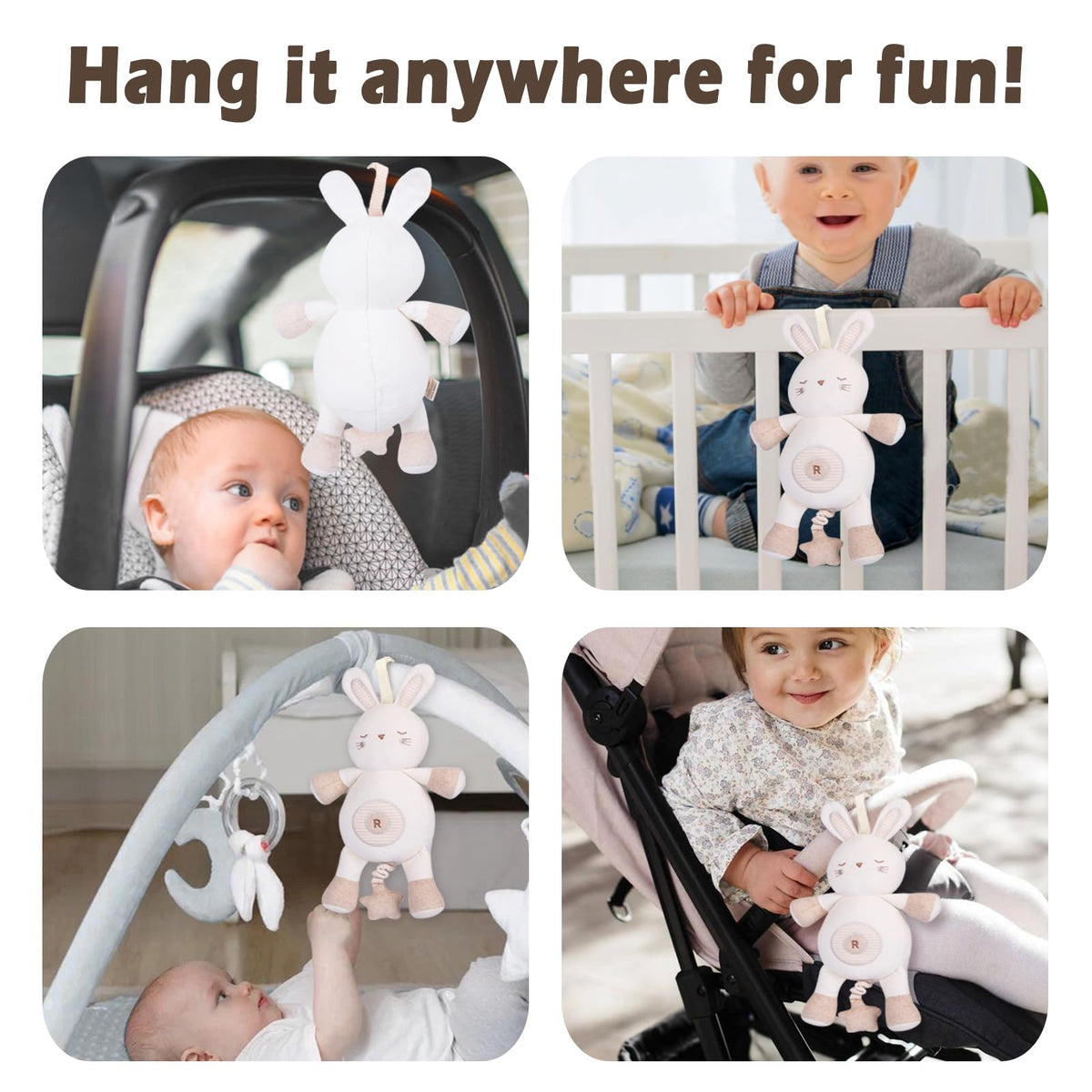 CottonBebe bunny toy travels well in crib, car seat, and stroller.
