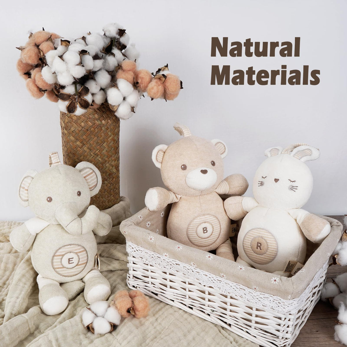 CottonBebe bunny toy showcases soft cotton texture for sensitive skin.