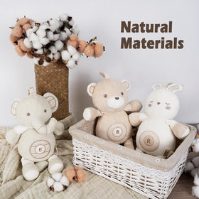 CottonBebe bunny toy showcases soft cotton texture for sensitive skin.