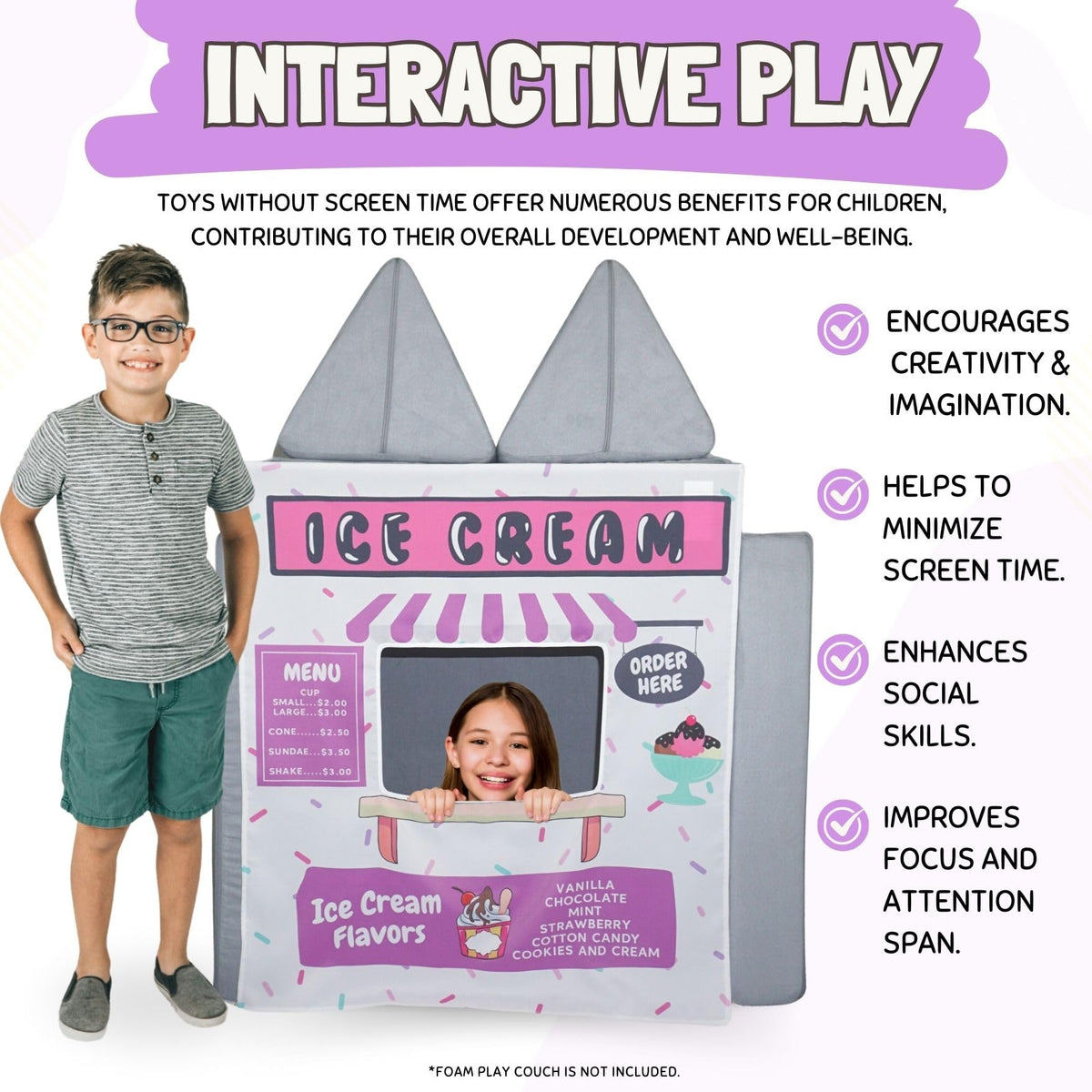 Couch Swag Ice Cream Store Panel with doorway pole compatibility for versatile setup.