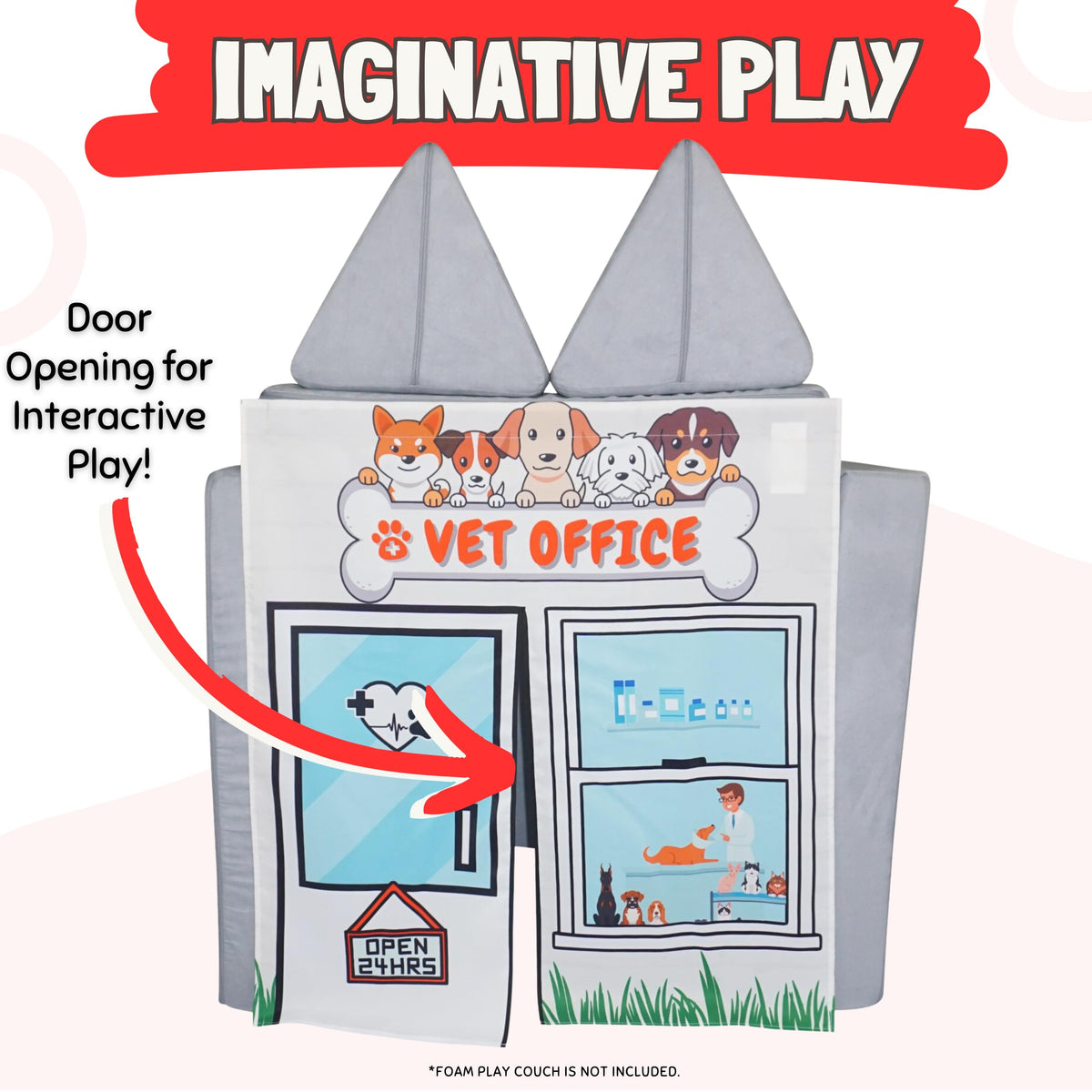Couch Swag Vet Office panel features adjustable Velcro straps for flexible fitting.