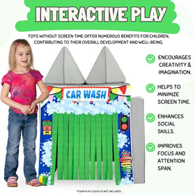 Couch Swag Play Panel Car Wash bubbles and brushes invite sensory exploration