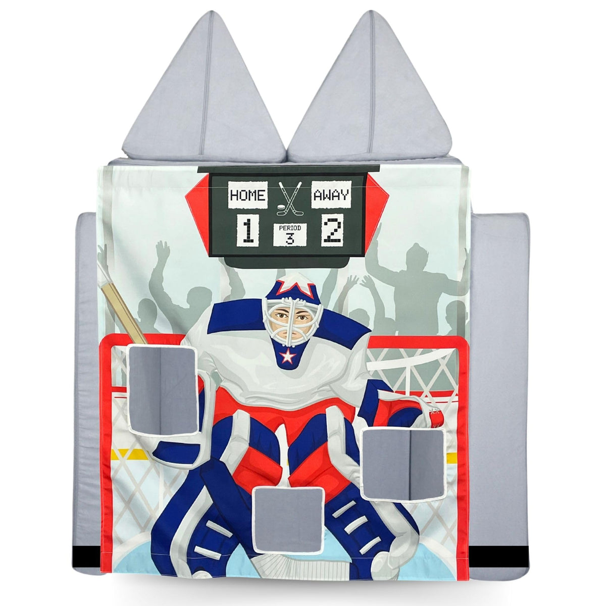 Couch Swag Hockey Play Panel with goal target for active kids' play.