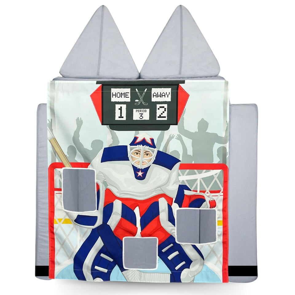 Couch Swag Hockey Play Panel with goal target for active kids' play.